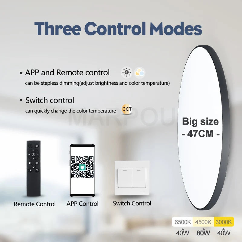 MARPOU Lâmpada de teto inteligente lâmpada led para luzes de teto de quarto com controle remoto Luzes led reguláveis para sala de estar