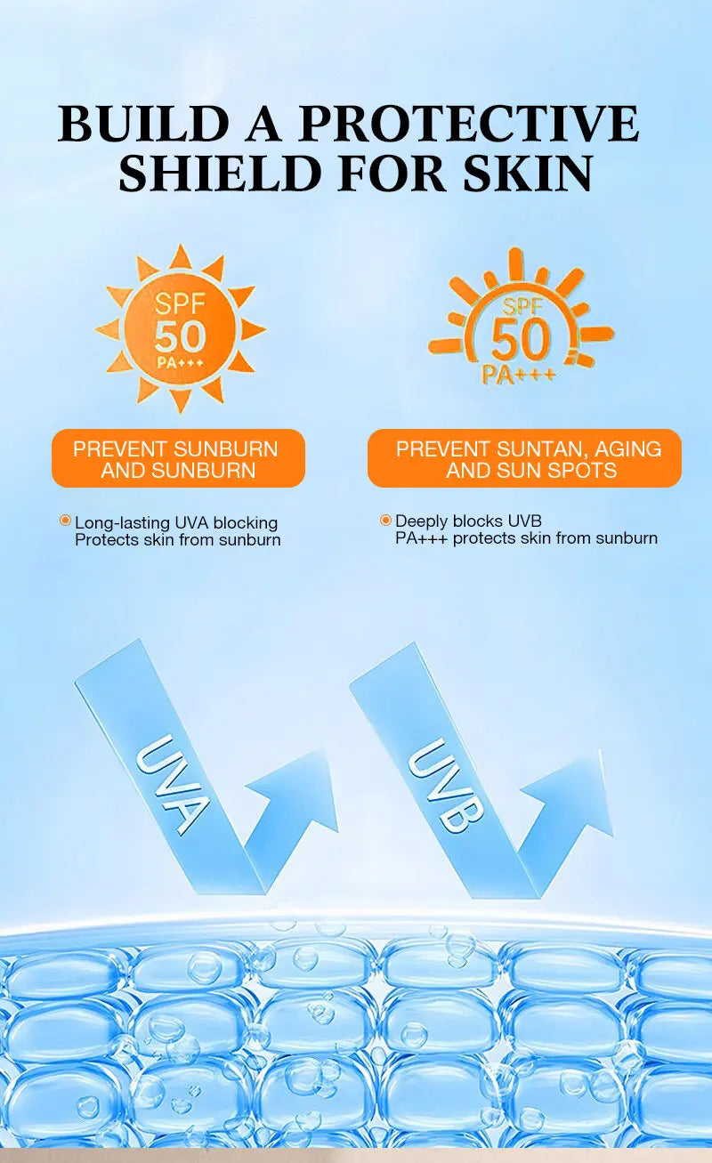 Protetor Solar Tintado FPS 50+ Hidratante Proteção UV para Rosto e Corpo Bloqueador Solar Leve Antienvelhecimento À Prova D'Água Clareador Uso Diário