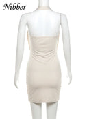 Nibber Diamante Colado Mini Vestido de Cor Sólida Moda Feminina Profundo Decote Em V Vestidos Sem Alças Tendência Feminina Streetwear Roupas