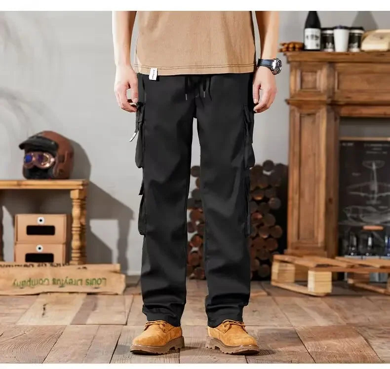 2024 Novas Calças Cargo Masculinas Soltas de Perna Reta Multi-Bolso Calças de Trabalho Vintage Calças Casuais Versáteis Modernas Primavera Outono