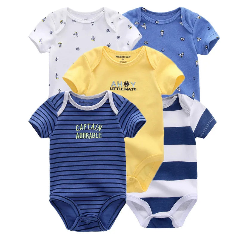 Kiddiezoom 5 Pçs/lote Quatro Estações Moda Dos Desenhos Animados de Manga Curta Do Bebê Menino Menina Bodysuits Macio 100% Algodão Recém-nascido Onesies Roupas
