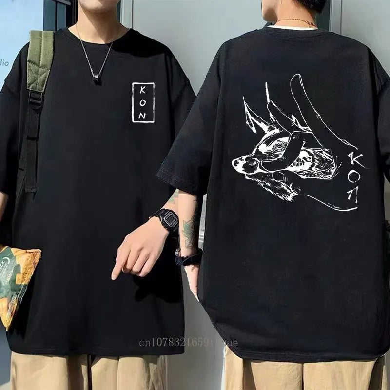 Camiseta masculina de desenho animado de anime japonês Kon, camiseta esportiva solta de corrida, camiseta grande de manga curta de algodão, camiseta masculina de verão