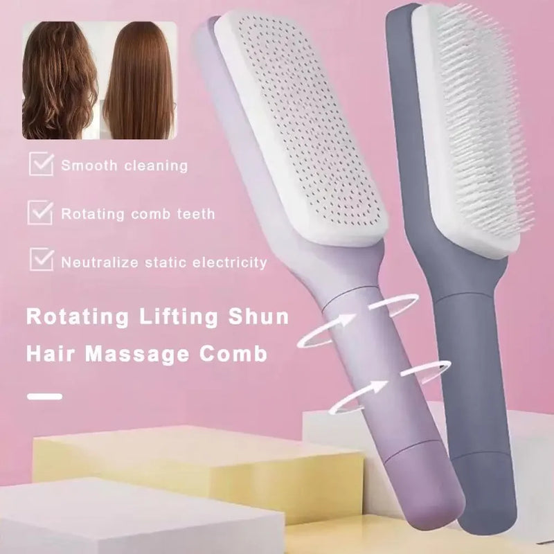 Pente Antiestático para Massagem do Couro Cabeludo com Cabo Longo e Retrátil, Ferramenta de Cabeleireiro para Mulheres