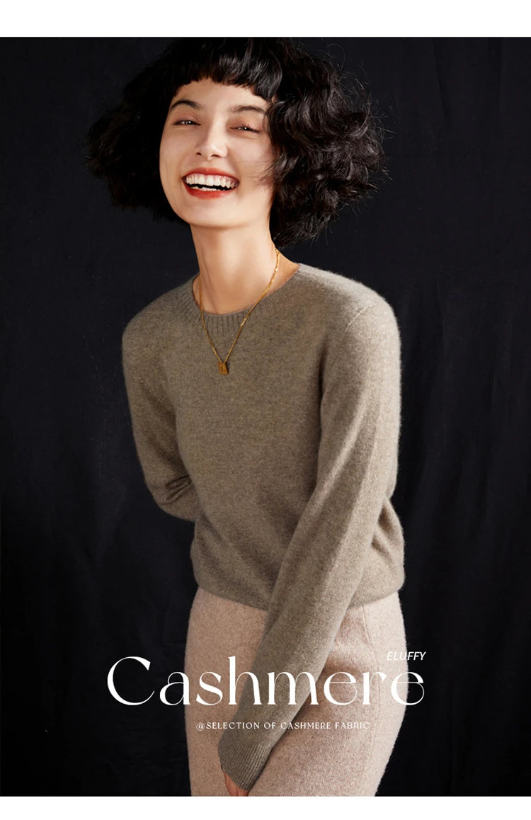 Pulôver feminino outono/inverno 100% puro suéter de caxemira casual suéter de malha gola redonda solto Tops básico versátil Blusa