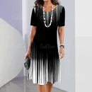 Moda Listrada Mulher Roupas Vestidos Simplicidade Imprimir Manga Curta Vestido Feminino Elegante Preto Feminino Vestido Longo Pulôver 2024