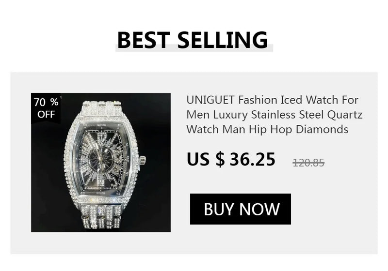 UNIGUET Relógio de Quartzo Azul Para Homens Moda Praça Iced Out Relógio Homem Hip Hop Diamante Jóias Relógio de Pulso Rock Boy Reloj Hombre