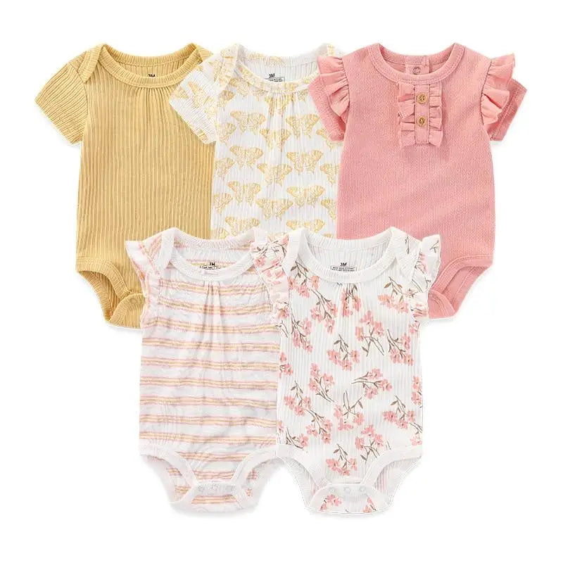 Kiddiezoom 5 Pçs/lote Quatro Estações Moda Dos Desenhos Animados de Manga Curta Do Bebê Menino Menina Bodysuits Macio 100% Algodão Recém-nascido Onesies Roupas