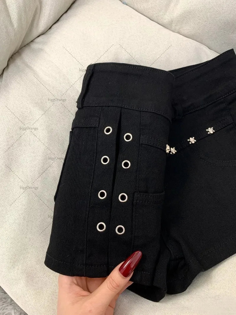 Personalidade Americana Hot Girl Y2K Harajuku Hip Shorts Pretos Hip Hop Moda Roupas Da Moda Salgueiro Nail Design Sexy Denim Shorts