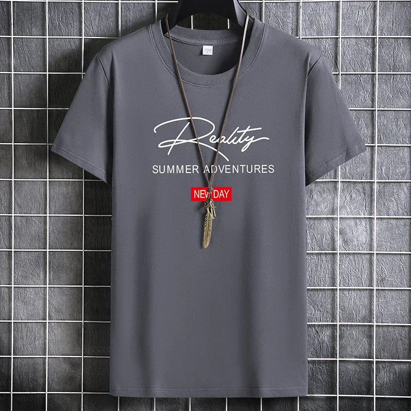 Camisetas masculinas 2024 Masculino Verão Algodão Manga Curta Moda Bottoming Tops Em Torno Do Pescoço Branco Tee Camiseta Oversized Roupas Masculinas