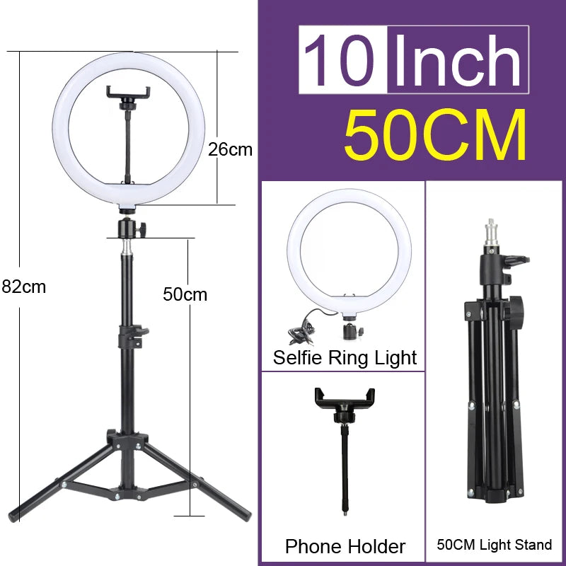 Luz de Anel LED 14 polegadas para Fotografia - Tripé com Luz de Anel para Transmissão ao Vivo