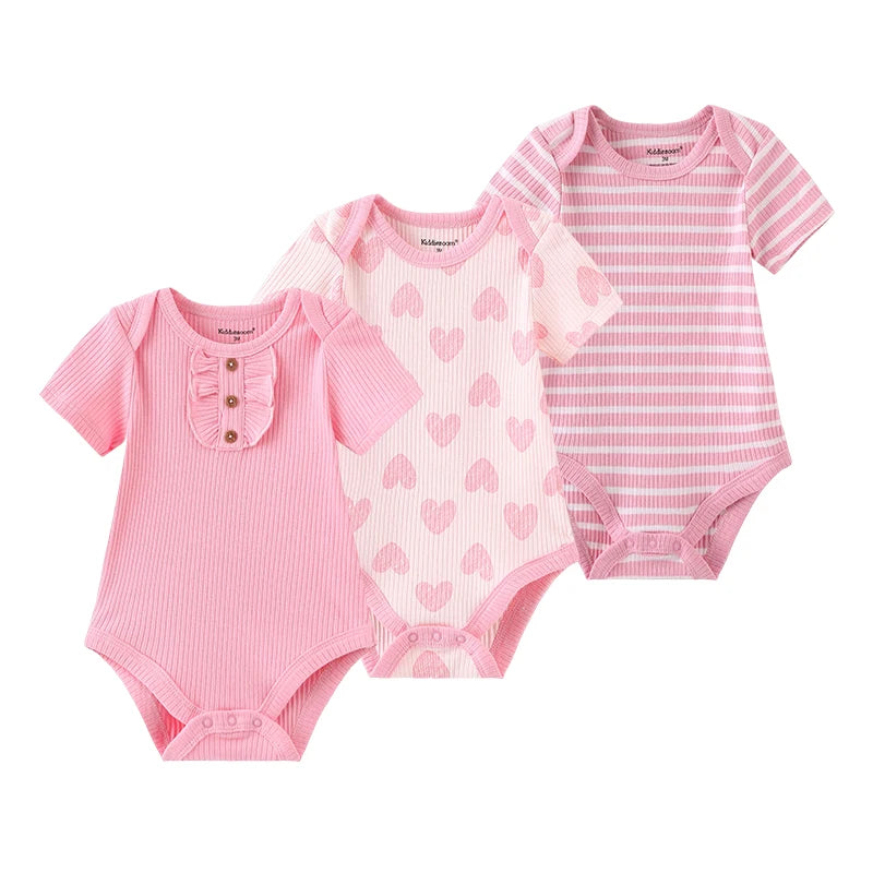 Kiddiezoom 3 PCS Moda Verão Manga Curta Cartoon Baby Bodysuit Algodão Recém-nascido Menino Menina Roupas