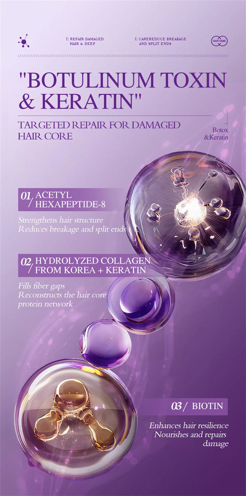 Máscara Capilar de Queratina Mágica Reparação em 5 Segundos Cabelos Danificados e Frisados Suaves, Lisos e Brilhantes Nutrição Hidratação Profunda Cuidado Capilar Nutritivo