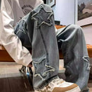 Estrelas Patchwork Homens Jeans Nova Moda Y2K Tassel Pants Coréia Roupas Em Linha Reta Hip Hop Emenda Calças Masculinas Streetwear