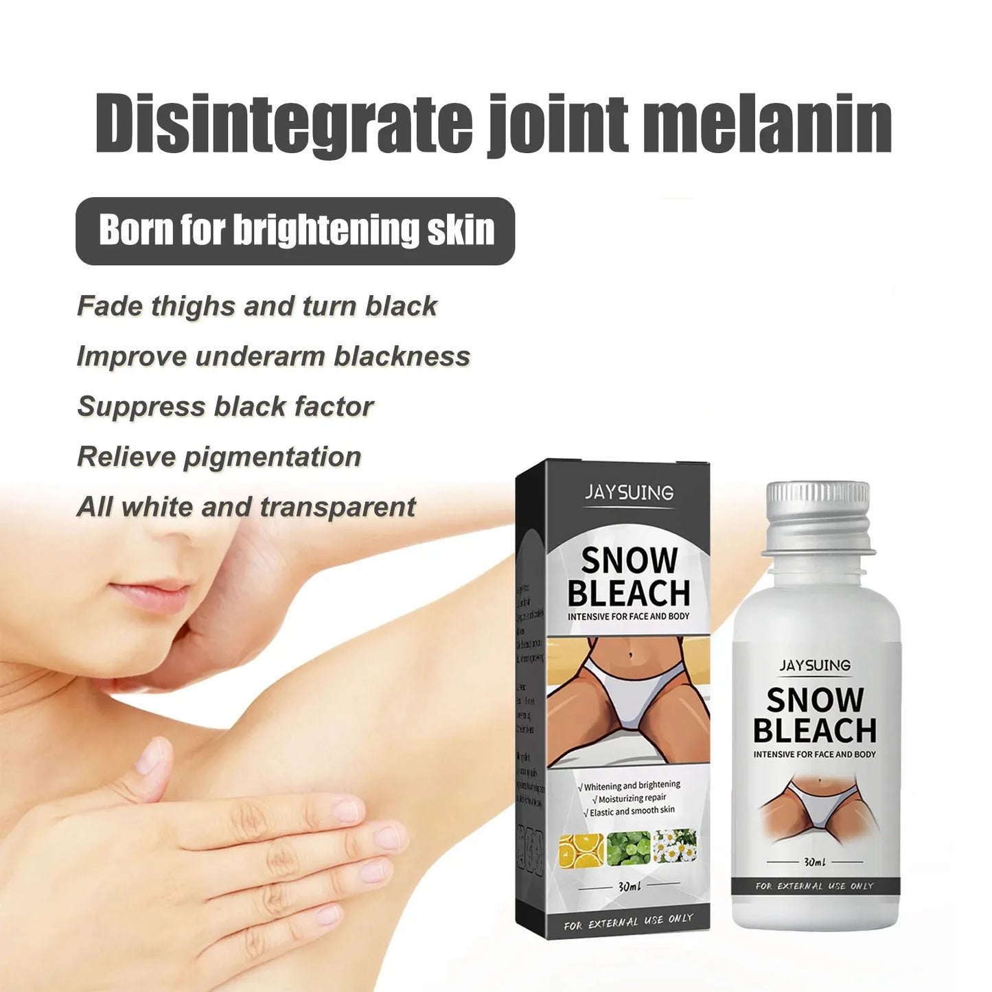 Creme de alvejante para clareamento corporal Iluminar axilas cotovelo joelhos remoção de articulações partes íntimas manchas escuras melanina neve creme de alvejante 30ml