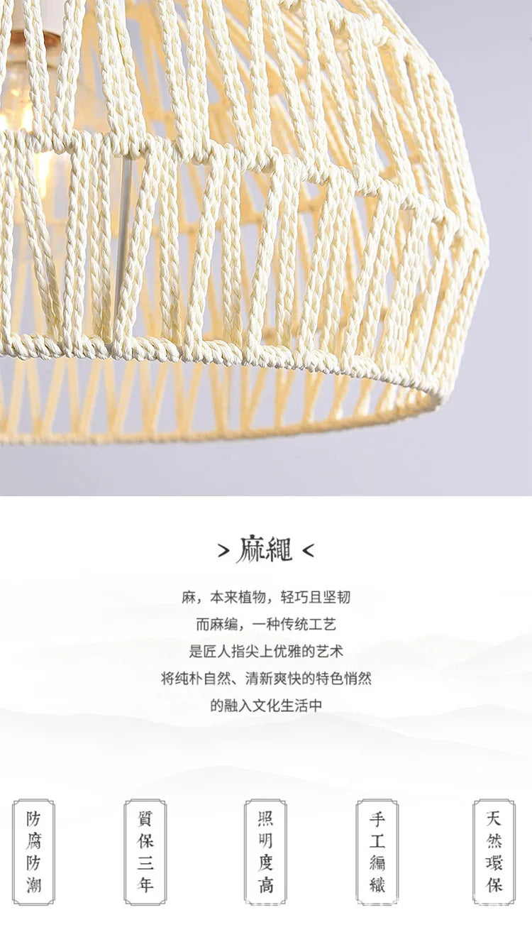 Mais novo estilo japonês corda de cânhamo tecida luzes pendentes B&B restaurante pastoral sala de chá pousada bar quarto rattan iluminação interna Quente