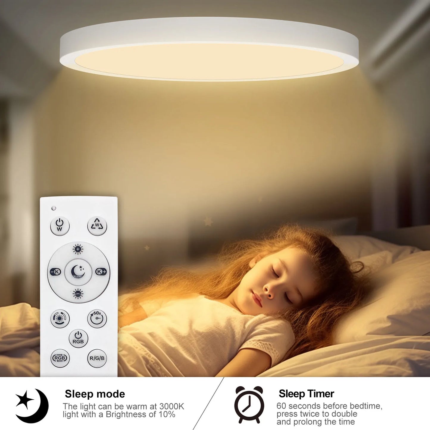 Luz de teto LED 220V regulável com controle remoto 24W 2700LM RGB 3000K-6500K Lâmpada redonda de teto para sala de estar Quarto