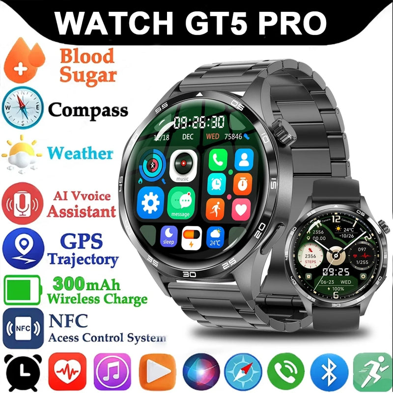 Para HUAWEI GT5 Pro GPS NFC Relógio Inteligente Masculino 360 * 360 Tela AMOLED Frequência cardíaca Bluetooth Chamada IP67 Homem à prova d'água Smartwatch 2024