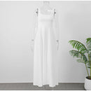 Elegante Branco Plissado A Linha Grande Hem Vestido de Festa Moda Feminina Slash Neck Slim Backless Vestidos 2025 Vestes Femininas Do Clube Verão