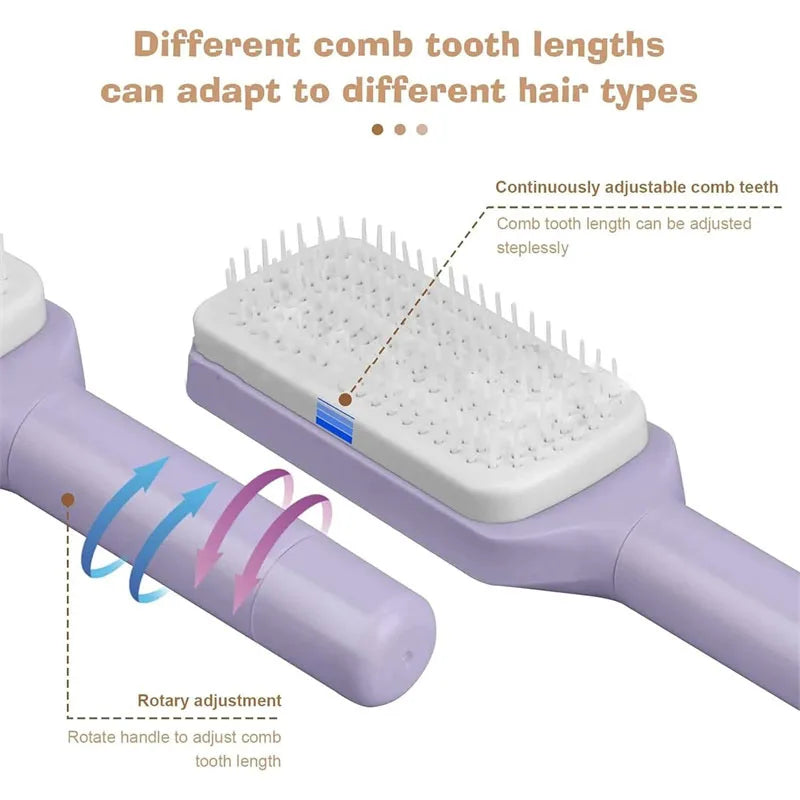 Escova de Cabelo Autolimpeza Escova de Cerdas Retráteis Escova de Cabelo Antiestática Massageador de Couro Cabeludo Pente com Botão para Queda de Cabelo Pente para Remoção de Cabelo com Bolsa de Ar