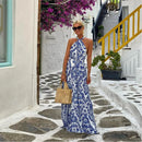 Fashion Trend Print Halter Neck Long Dresses Women Sexy Backless Sleeveless Vacation Style Maxi Dress Female Summer New Vestidos