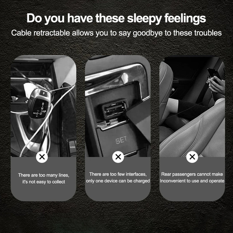 Carregador de apoio de cabeça retrátil para trás multi USB-C rápido para Android, Apple para iPhone, Samsung, acessório para notebook