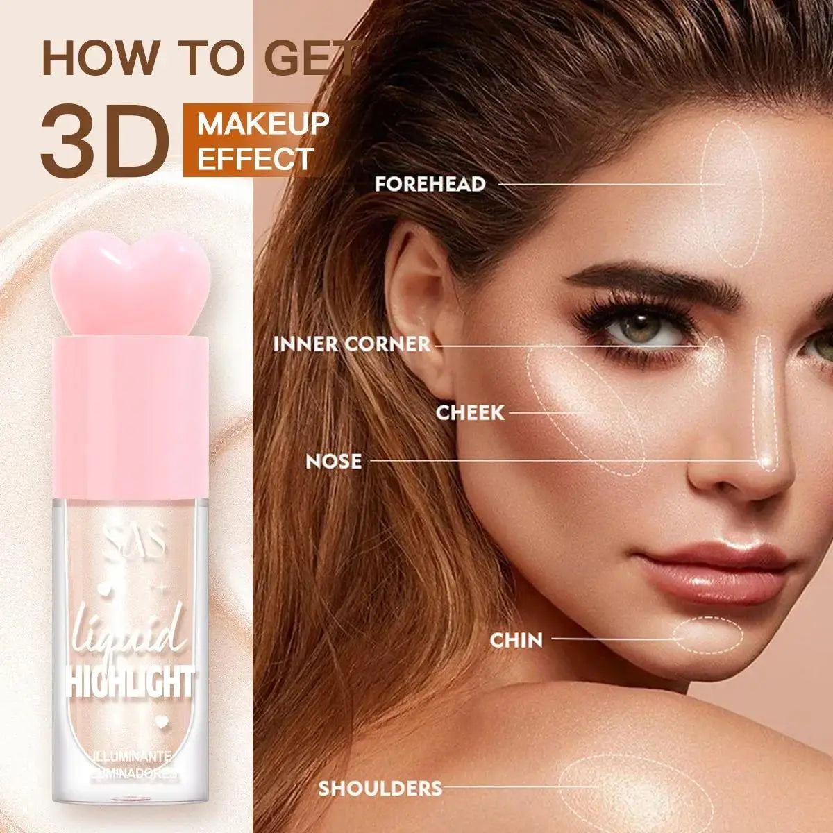 Iluminador Líquido para Contorno Facial Maquiagem Brilho