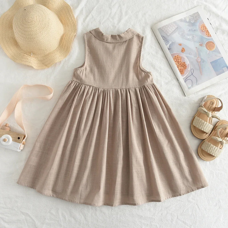 Urso Líder Novo Sólido Bebê Menina Vestido de Algodão Botão Crianças Vestidos de Verão Princesa Vestido de Festa Da Criança Meninas Vestido de Verão Roupas Infantis