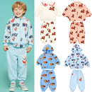 Conjunto de roupas infantis 2025 Nova Primavera Outono Meninos Meninas Cartoon Impresso Com Capuz Conjunto de Calças Casuais Crianças Roupas Casuais Sólidas