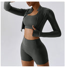 3 PCS Conjunto de Yoga Conjuntos de Treino Feminino Sportswear Roupas de Ginástica Fitness zíper Manga Comprida Cintura Alta Leggings Ternos Esportivos Terno de Ioga