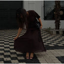 2025 Chic Splicing Brown Meia Manga Maxi Vestido Feminino Casual Plissado A Linha Slim Vestidos Femininos Escritório Comutar Vestes de Rua