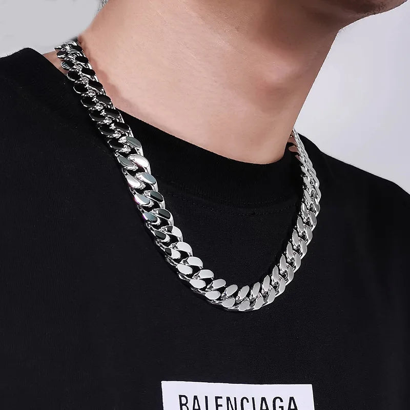 HNSP 8MM-14MM Corrente de Aço Inoxidável Colar Cubano Para Homens Punk Grosso Pescoço Longo Jóias Masculinas Cor Prata