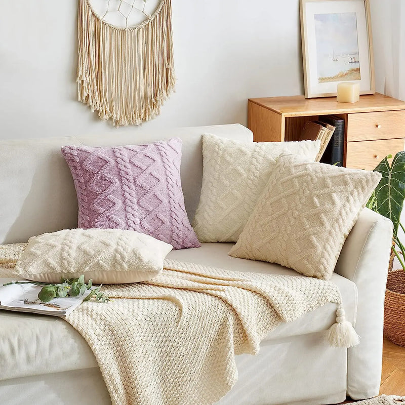 1 capa de almofada de lã artificial decorativa simples, capa de almofada de lã de pelúcia curta e macia, sofá decorativo moderno, fami