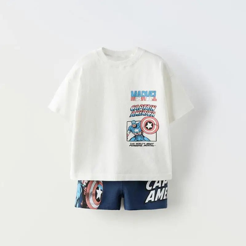 Marvel Boy Sets Roupas de Verão Manga Curta Lazer Camisetas + Conjuntos de Shorts 2pcs Roupas Crianças Infantil Criança Menino Roupas