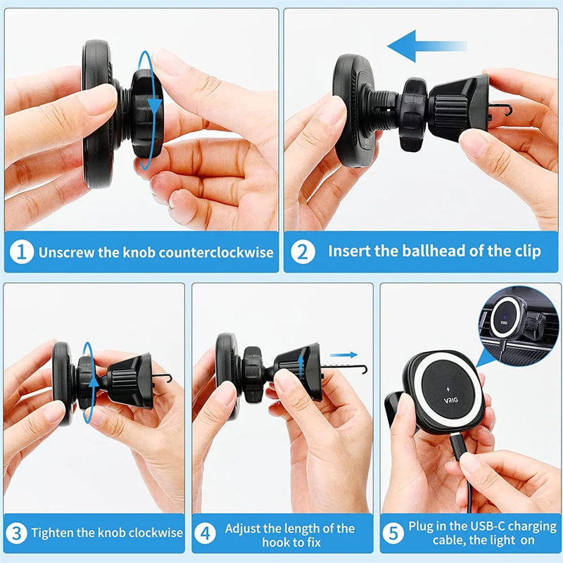 Suporte Magnético para Carro com Carregador Sem Fio VRIG para iPhone 14 13 12 Series com Carregamento Rápido na Ventoinha