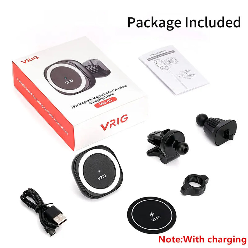 Suporte Magnético para Carro com Carregador Sem Fio VRIG para iPhone 14 13 12 Series com Carregamento Rápido na Ventoinha