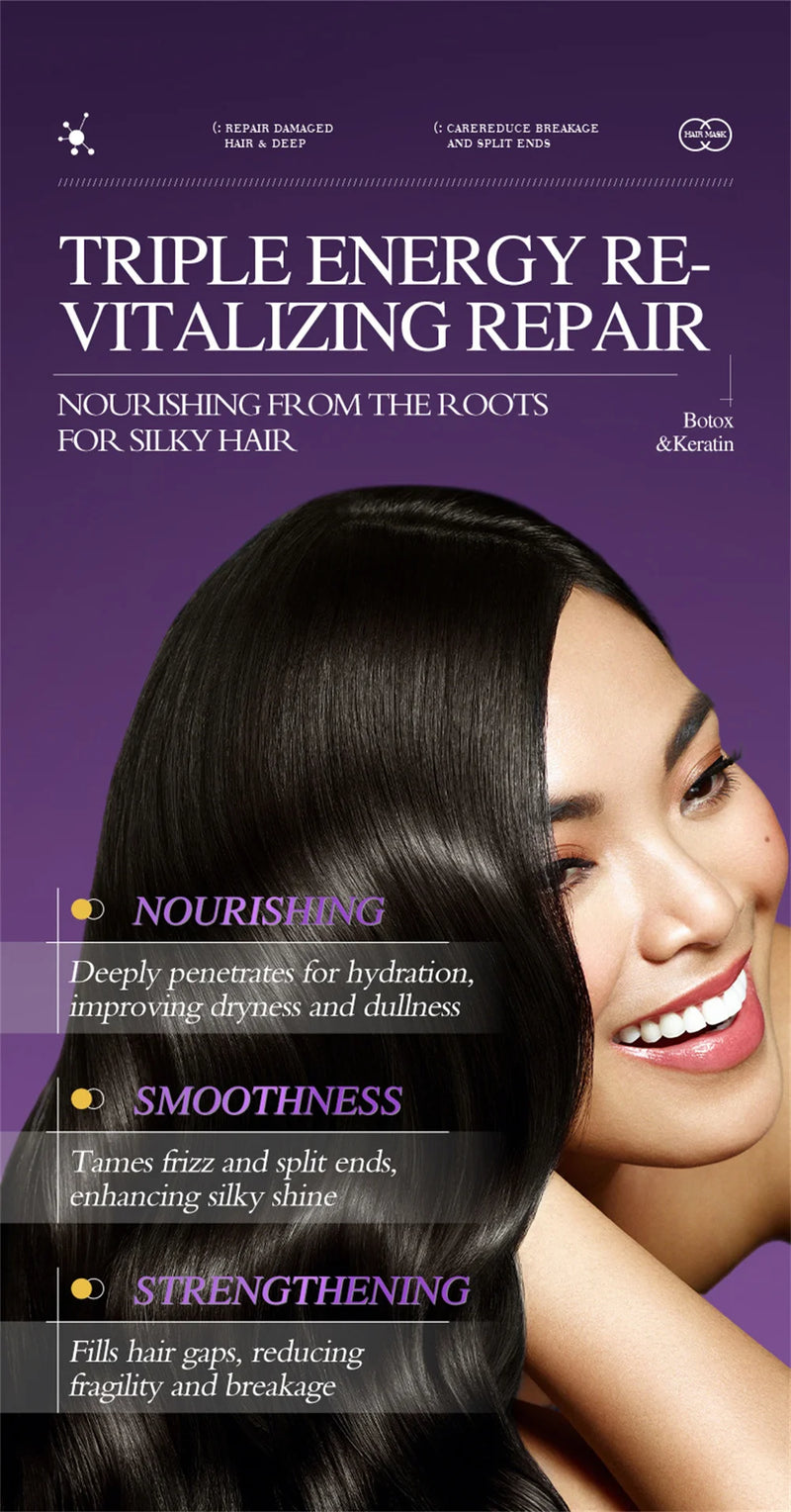 Máscara Capilar de Queratina Mágica Reparação em 5 Segundos Cabelos Danificados e Frisados Suaves, Lisos e Brilhantes Nutrição Hidratação Profunda Cuidado Capilar Nutritivo
