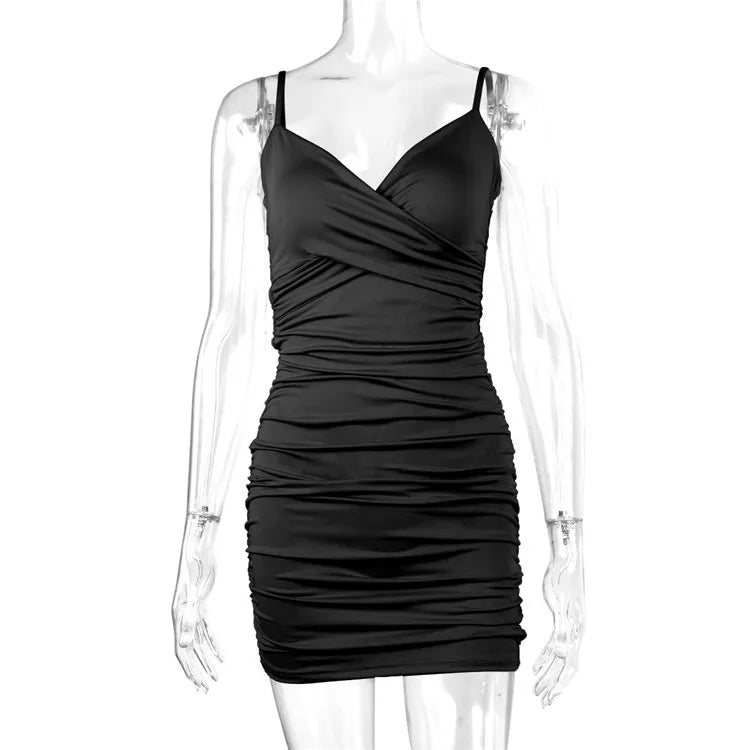 Fairyshely Sexy Ruffle Deep V Short Club Dress Senhoras 2024 Verão Azul Bodycon Vestidos Festa de Noite Mini Vestido Apertado