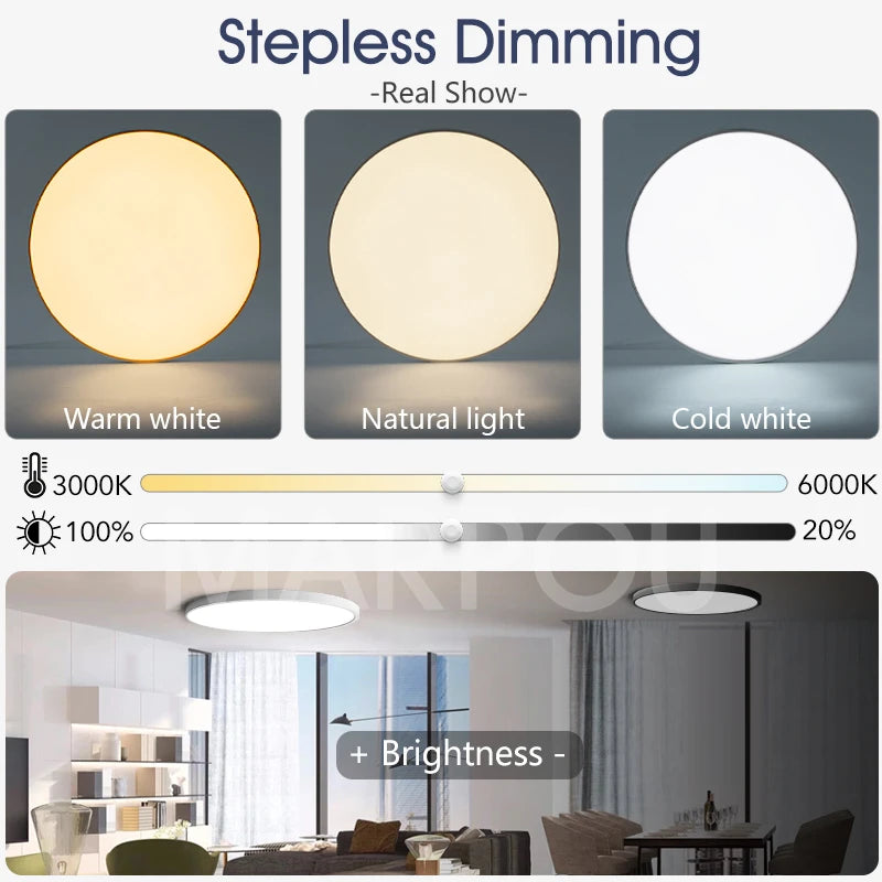 MARPOU Lâmpada de teto inteligente lâmpada led para luzes de teto de quarto com controle remoto Luzes led reguláveis para sala de estar