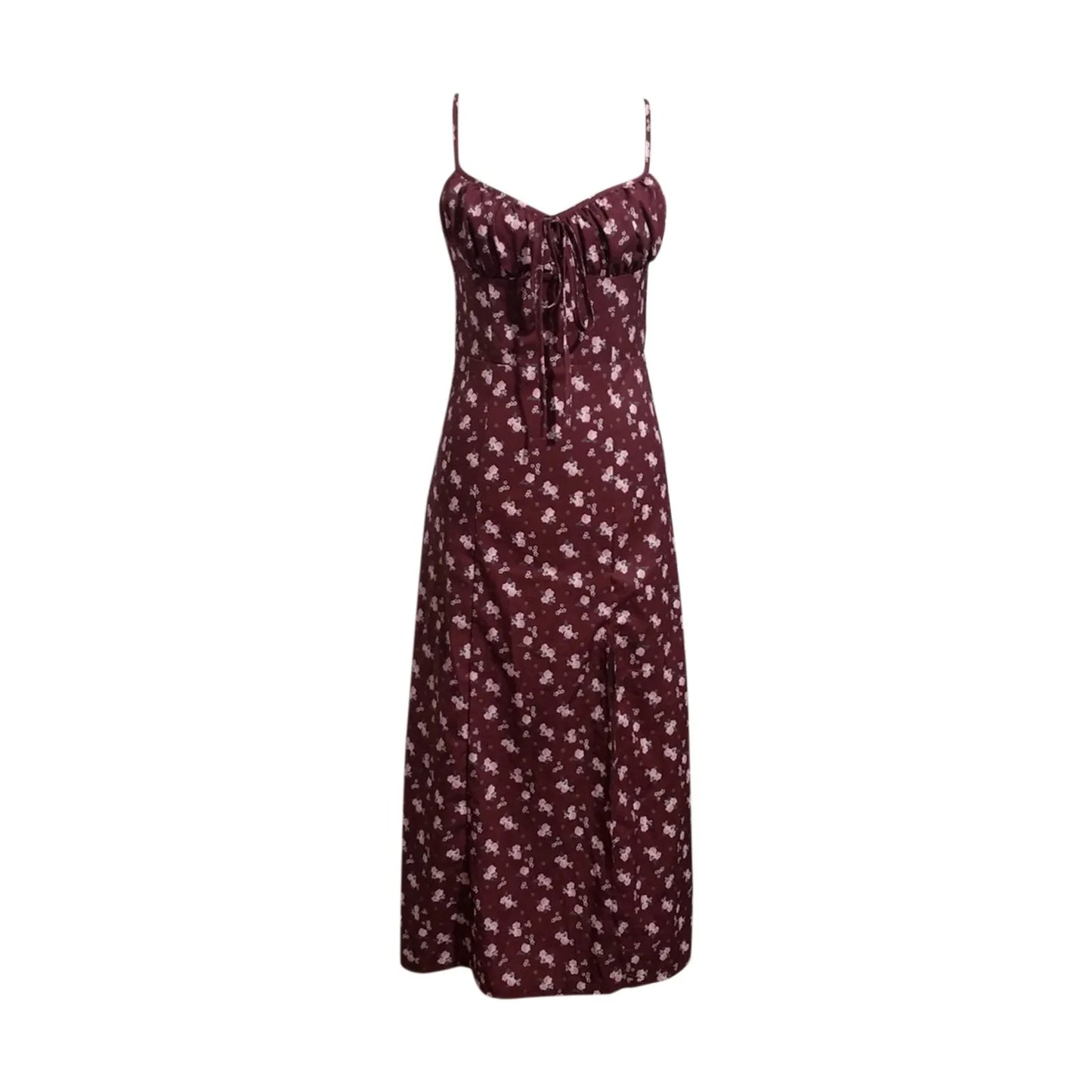 Elegante Elegante Flor Impressão Alças Finas Vestidos Para Mulheres 2024 Camisola Profundo Decote Em V Suspender Vestido Mulher Roupas