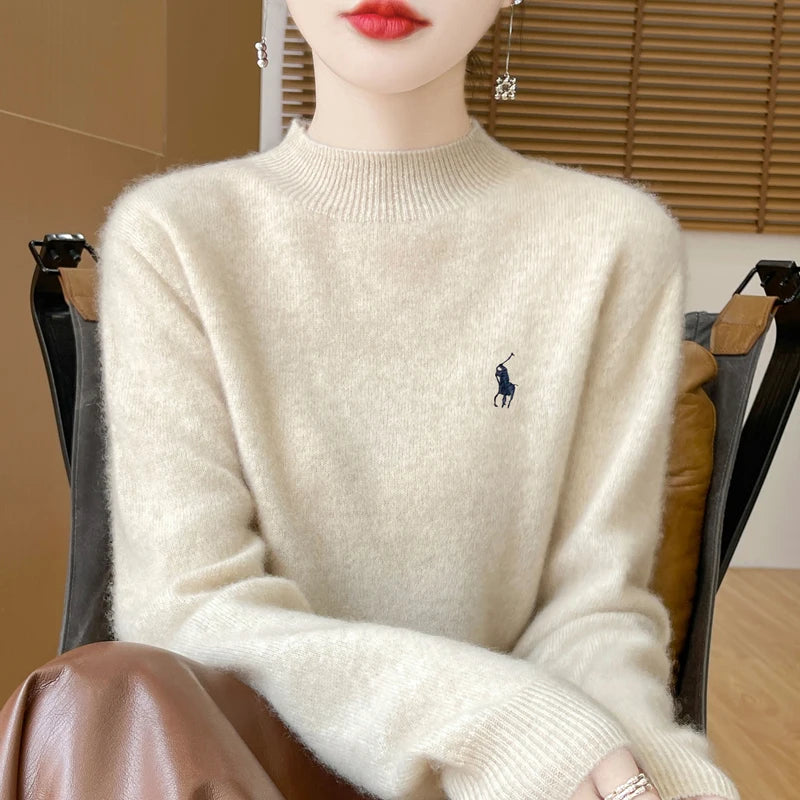 2025 Outono/Inverno Feminino Novo Moletom Com Capuz De Caxemira Elegante Bordado Meio Alto Gola Macia Caxemira Explosiva100% Lã Australiana