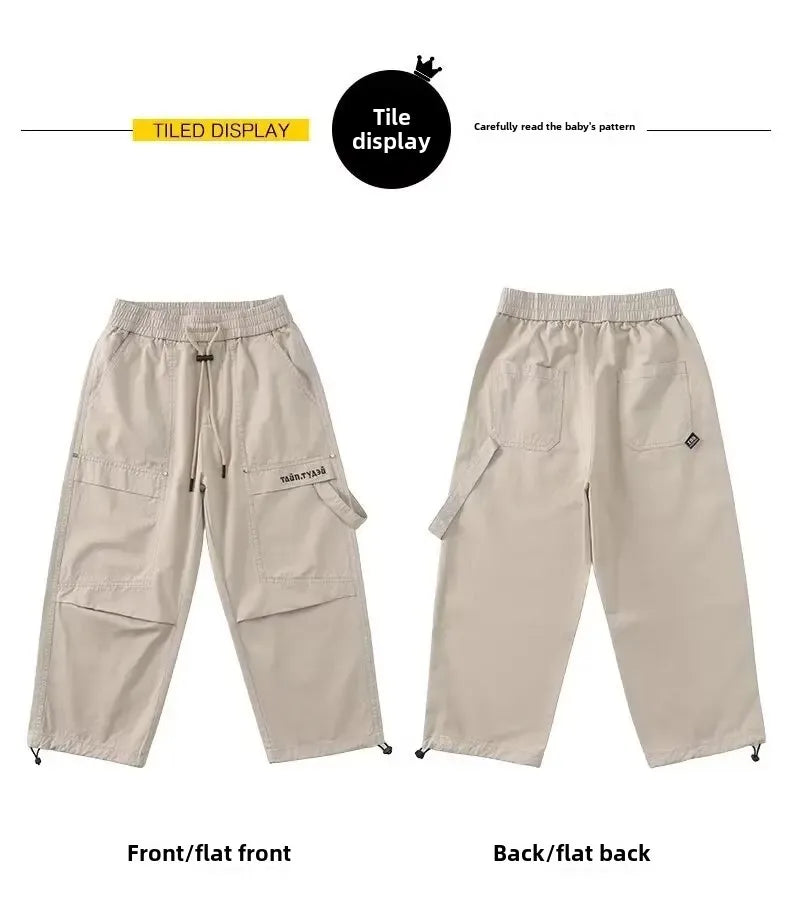 2024 Nova Primavera Outono Meninos Calças Calças Casuais de Perna Reta Grandes Crianças Calças Cargo Moda Cool Kids Roupas