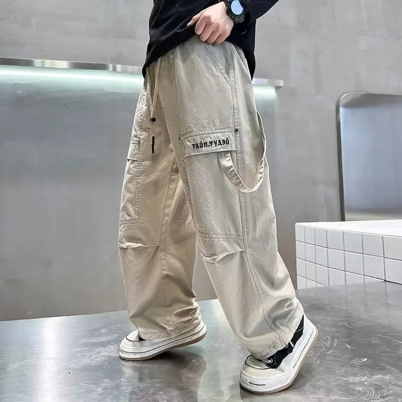 2024 Nova Primavera Outono Meninos Calças Calças Casuais de Perna Reta Grandes Crianças Calças Cargo Moda Cool Kids Roupas