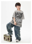 Meninas Meninos Hip Hop Dança de Salão Trajes 4 Crianças Cinza Camiseta Azul Denim Jeans Calças Jazz Dança Roupas Criança Palco Dancewear