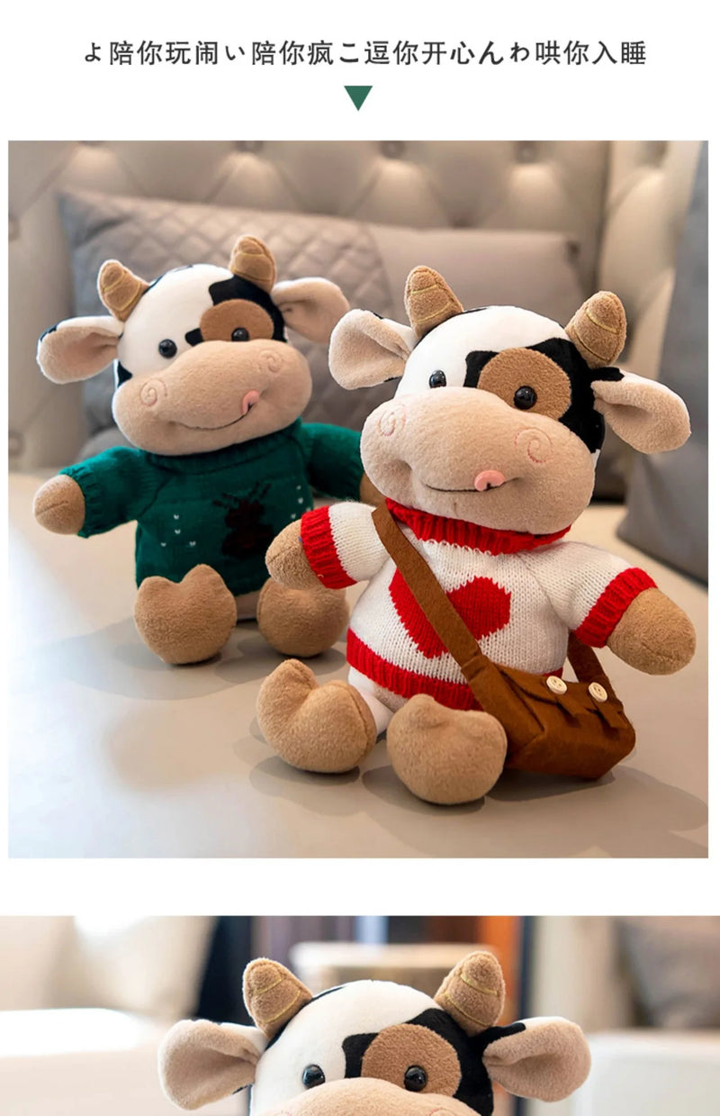 26 CM Simulação Animais de Gado Brinquedos de Pelúcia Cartoon Leite Vaca Boneca de Pelúcia Macio Suéter de Pelúcia Travesseiro de Vaca Brinquedo de Decoração de Casa