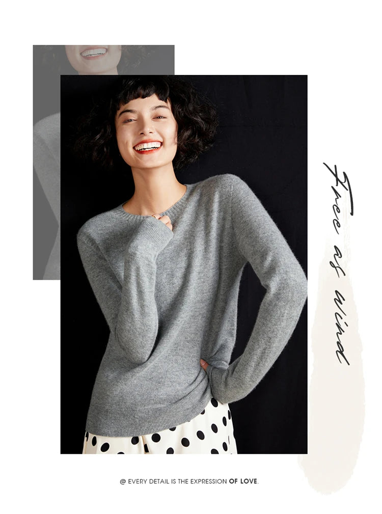 Pulôver feminino outono/inverno 100% puro suéter de caxemira casual suéter de malha gola redonda solto Tops básico versátil Blusa