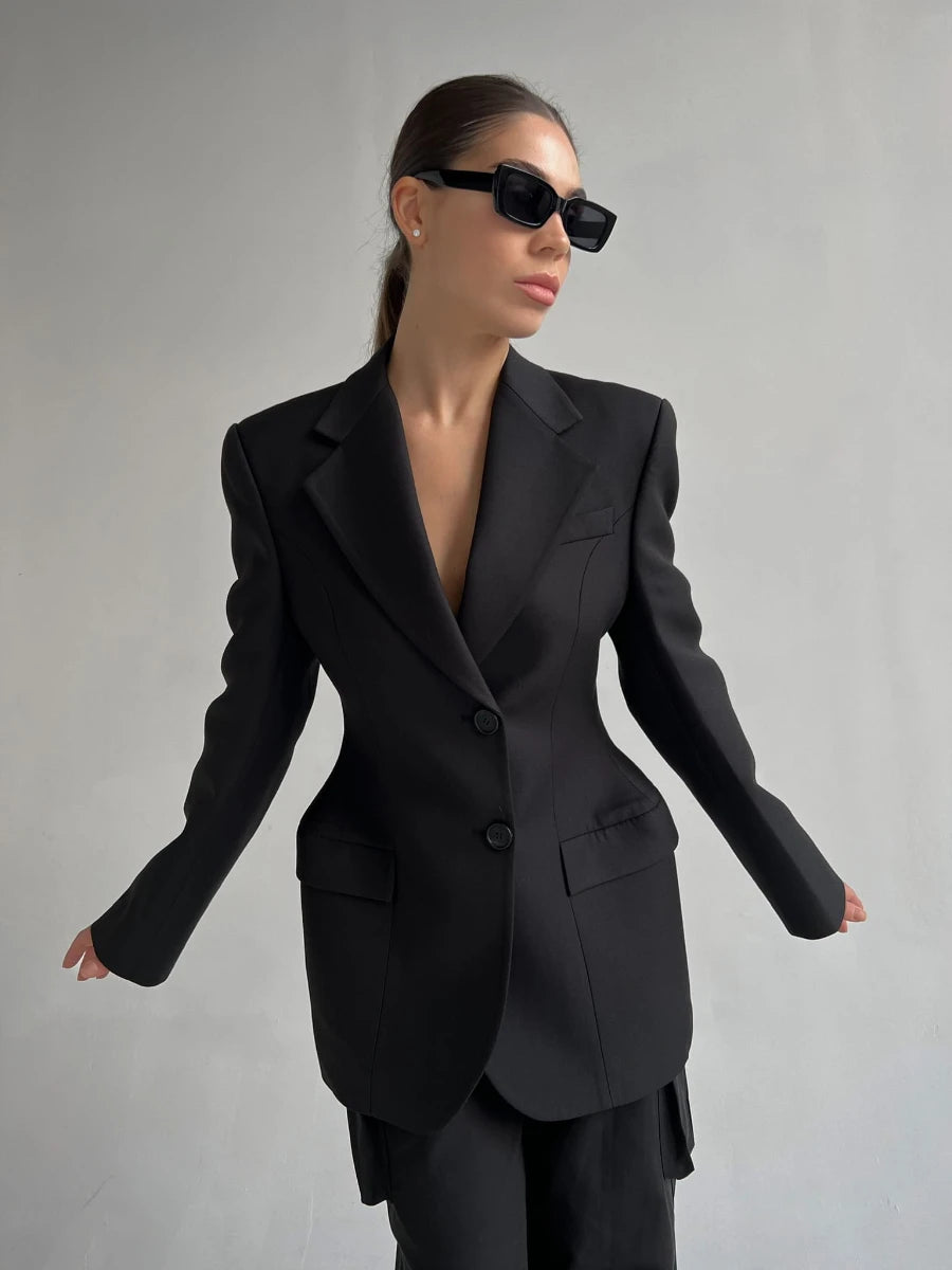 Bornladies Outono Inverno Cintura Fina Chic Blazer Casacos Senhoras Escritório Senhoras Trespassado Moda Ternos Jaqueta Roupas Femininas