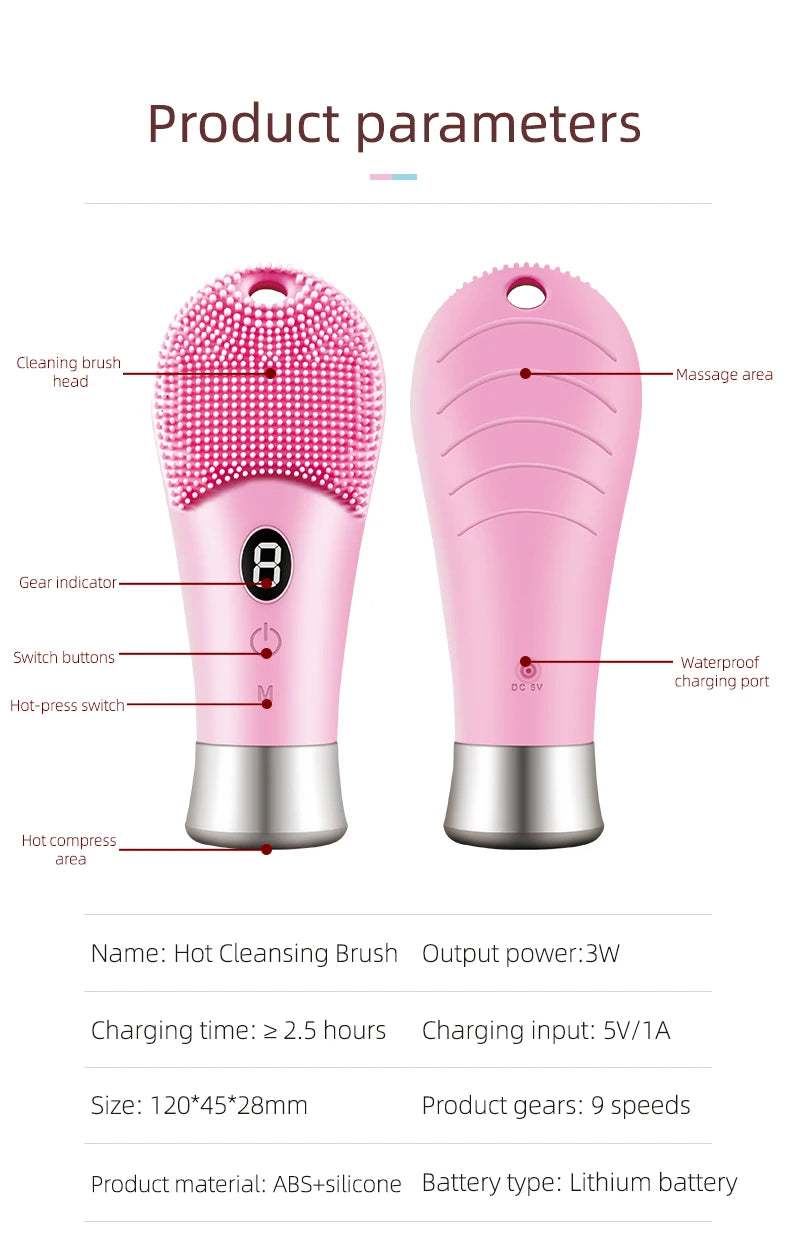 Escova Facial Ultrassônica Elétrica 9 Velocidades, Limpador de Pele Sônica com Vibração de Alta Frequência, Rosto de Silicone Recarregável