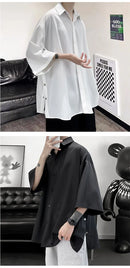 Camisa de manga curta de verão para homens de grandes dimensões preto branco camisa streetwear coreano solto camisas de seda de gelo dos homens camisa casual m-3xl