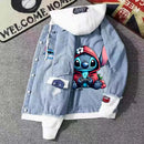 Lilo&stitch Hip Hop Jaquetas Jeans com Capuz para Homens Roupas Femininas Outono Inverno Jaqueta Masculina Patchwork Jaqueta Jeans Streetwear Roupas