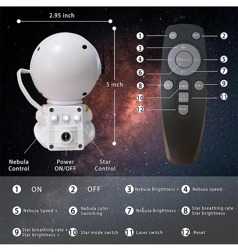 Projetor de Luz de Astronauta Galaxy Star - Projetores de Céu Estrelado, Lâmpada de Decoração para Quarto, Nebulosa, Luz Noturna de LED, Presente para Crianças e Adultos